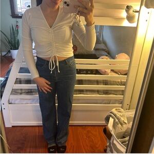 White stretchy long sleeve with tie